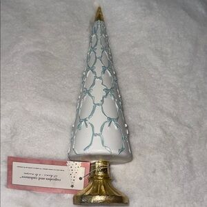 Cupcakes and cashmere Blue & White Christmas Tree blue bows across white cone